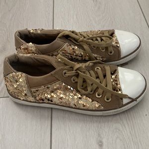 Pre worn gold sequin sneakers